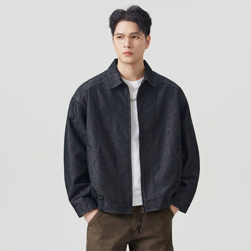 Men's Casual Raw Denim Turn-down Collar Jacket - Outdoors & Sports Tinker Time