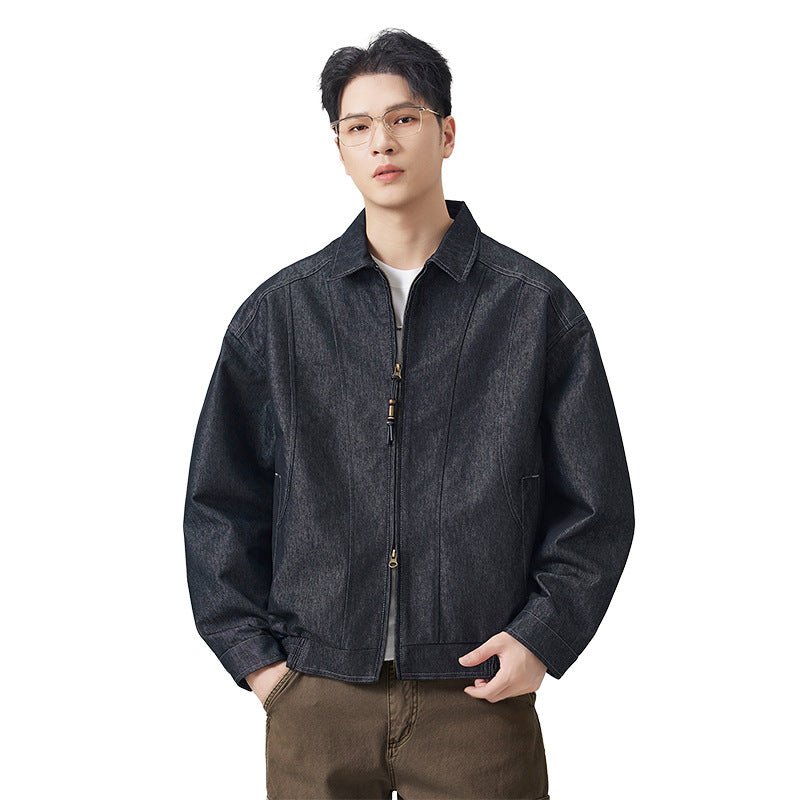 Men's Casual Raw Denim Turn-down Collar Jacket - Outdoors & Sports Tinker Time