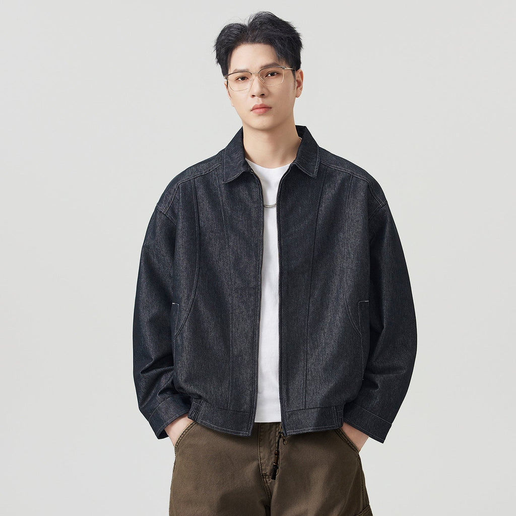 Men's Casual Raw Denim Turn-down Collar Jacket - Outdoors & Sports Tinker Time