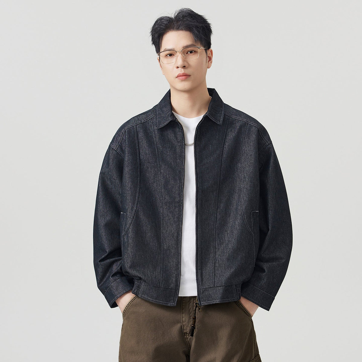 Men's Casual Raw Denim Turn-down Collar Jacket - Outdoors & Sports Tinker Time