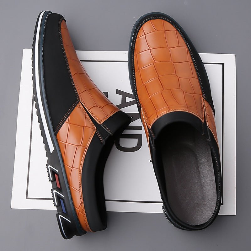 Men's Half-Slipper Leather Shoes Back Strap Slippers Big Size Toe-Covered Slippers - Outdoors & Sports Tinker Time