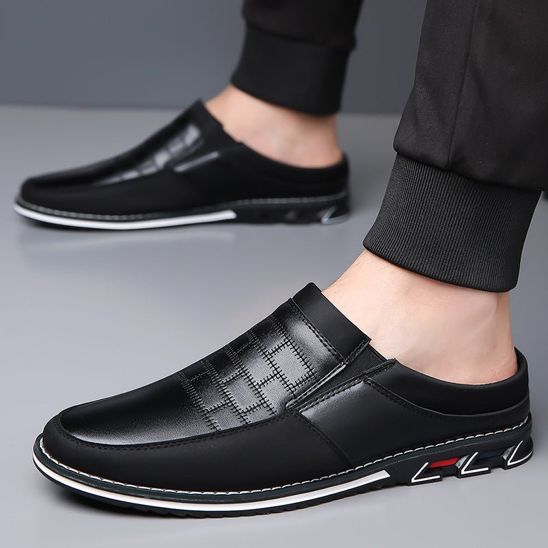 Men's Half-Slipper Leather Shoes Back Strap Slippers Big Size Toe-Covered Slippers - Outdoors & Sports Tinker Time