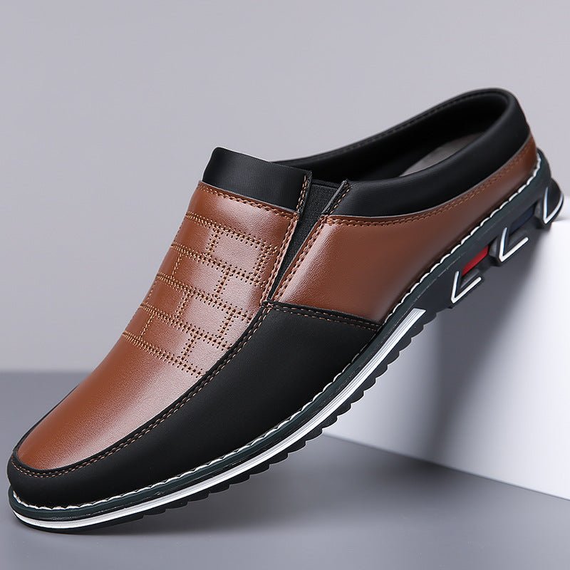 Men's Half-Slipper Leather Shoes Back Strap Slippers Big Size Toe-Covered Slippers - Outdoors & Sports Tinker Time