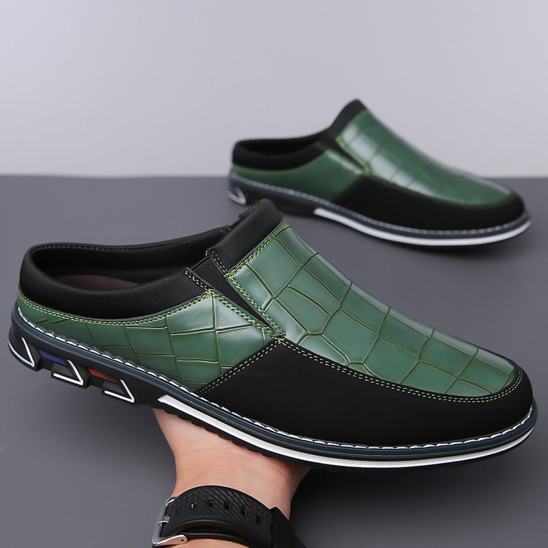 Men's Half-Slipper Leather Shoes Back Strap Slippers Big Size Toe-Covered Slippers - Outdoors & Sports Tinker Time