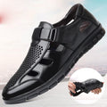 Men's leather sandals summer breathable leather shoes middle-aged and elderly soft soled dad's perforated shoes - Outdoors & Sports Tinker Time