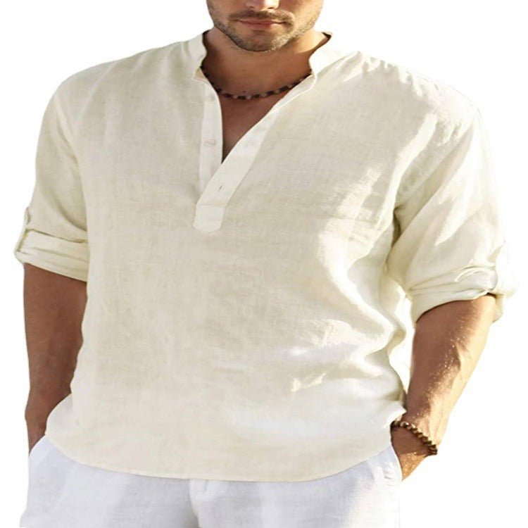 Mens Linen Long Sleeved T Shirt Loose Sweatshirt Solid Color Long Sleeved Cotton Linen Shirt Mens Large - Outdoors & Sports Tinker Time