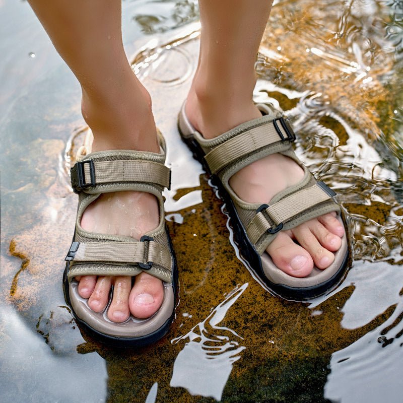 Men's Summer Outdoor Casual Roman Beach Sandals Slip-Resistant Wearable Water Soft Sole One-Word Sandals - Outdoors & Sports Tinker Time