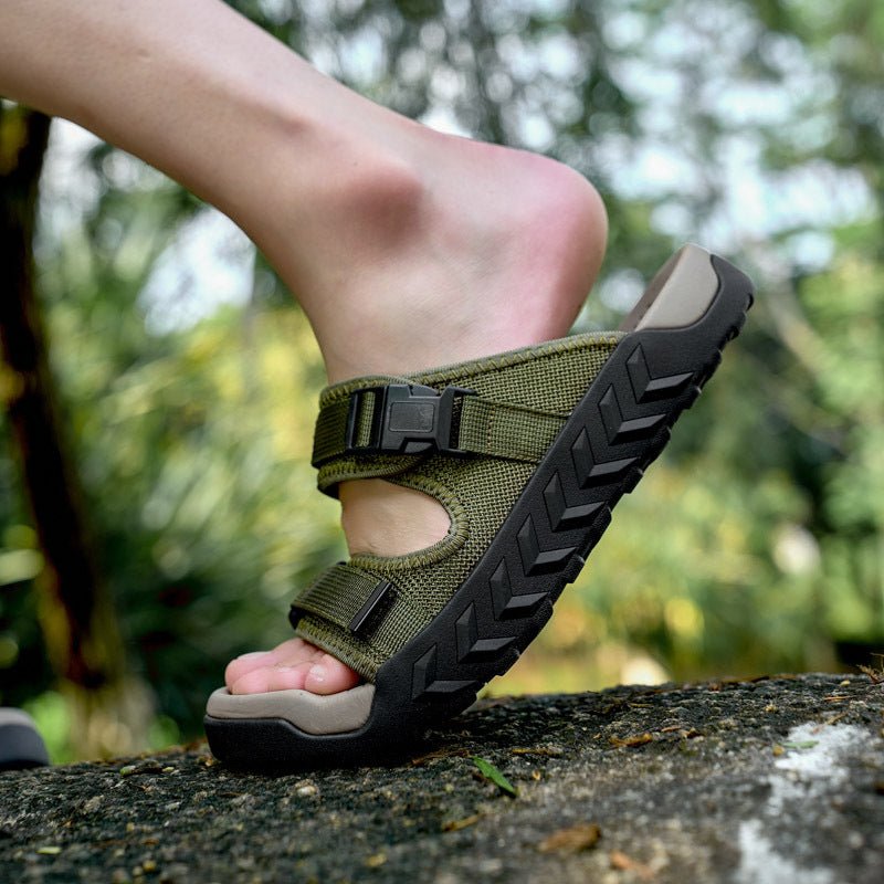 Men's Summer Outdoor Casual Roman Beach Sandals Slip-Resistant Wearable Water Soft Sole One-Word Sandals - Outdoors & Sports Tinker Time