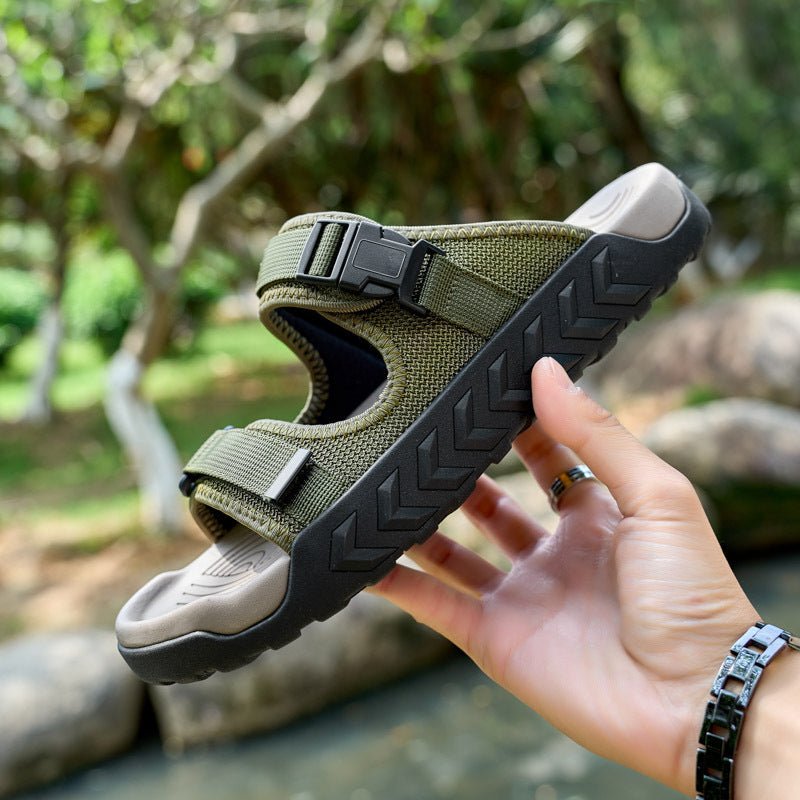 Men's Summer Outdoor Casual Roman Beach Sandals Slip-Resistant Wearable Water Soft Sole One-Word Sandals - Outdoors & Sports Tinker Time
