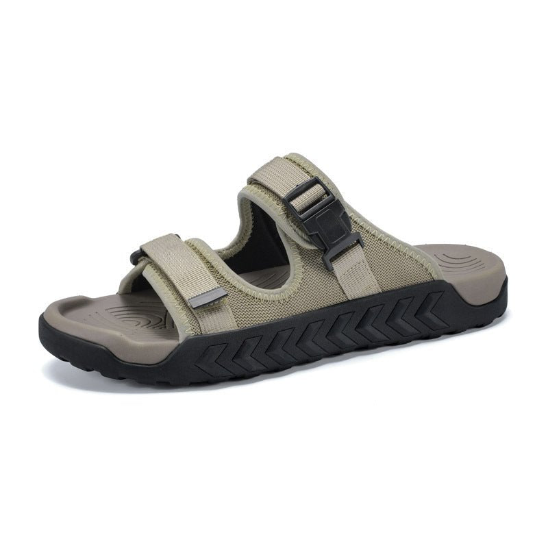 Men's Summer Outdoor Casual Roman Beach Sandals Slip-Resistant Wearable Water Soft Sole One-Word Sandals - Outdoors & Sports Tinker Time