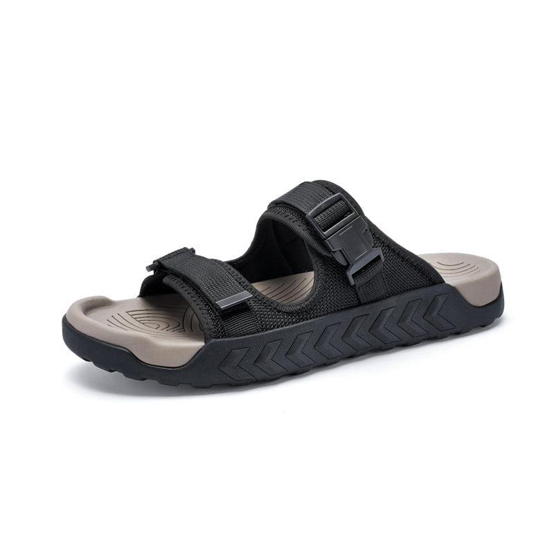 Men's Summer Outdoor Casual Roman Beach Sandals Slip-Resistant Wearable Water Soft Sole One-Word Sandals - Outdoors & Sports Tinker Time