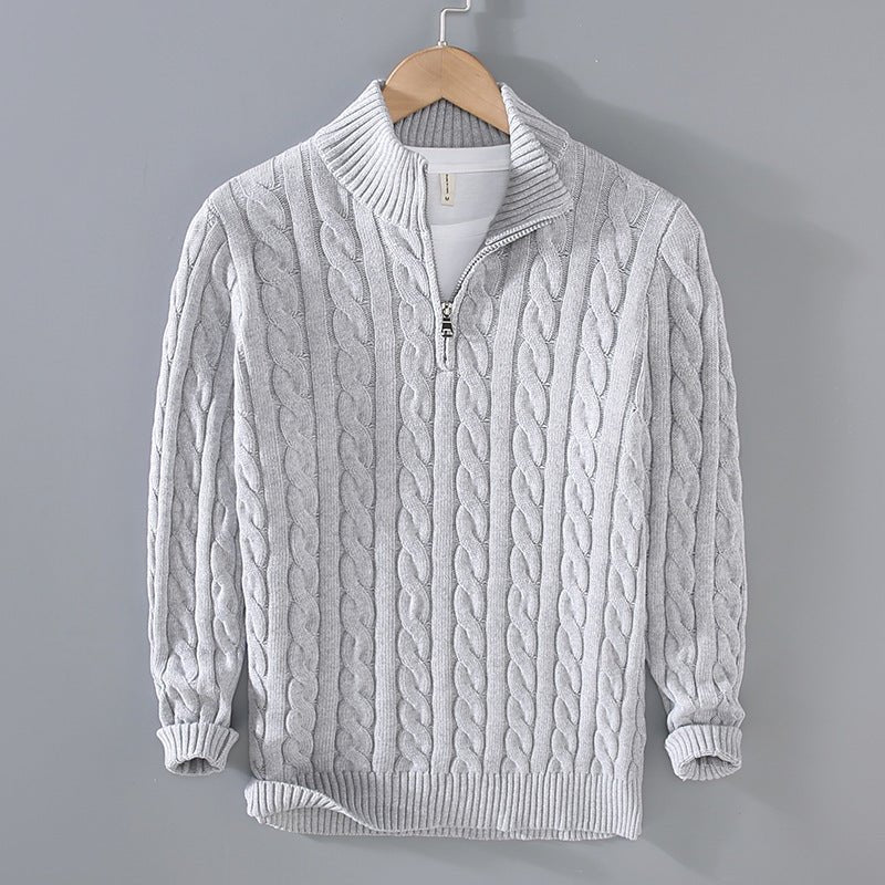 Men's Thickened Coarse Knit Mock Neck Zipper Loose Pullover Sweater - Outdoors & Sports Tinker Time
