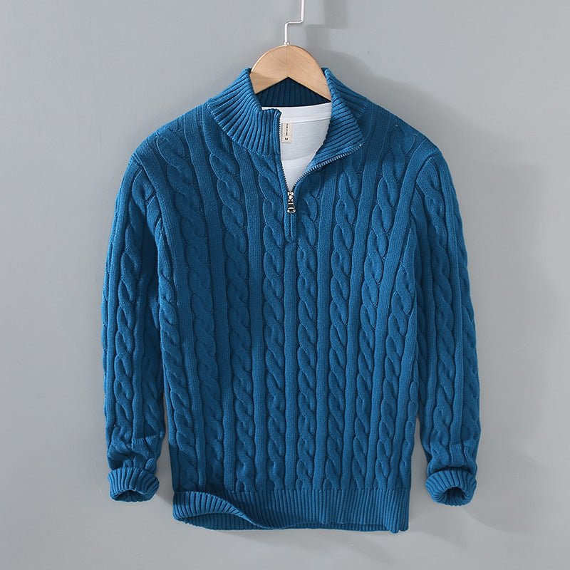 Men's Thickened Coarse Knit Mock Neck Zipper Loose Pullover Sweater - Outdoors & Sports Tinker Time