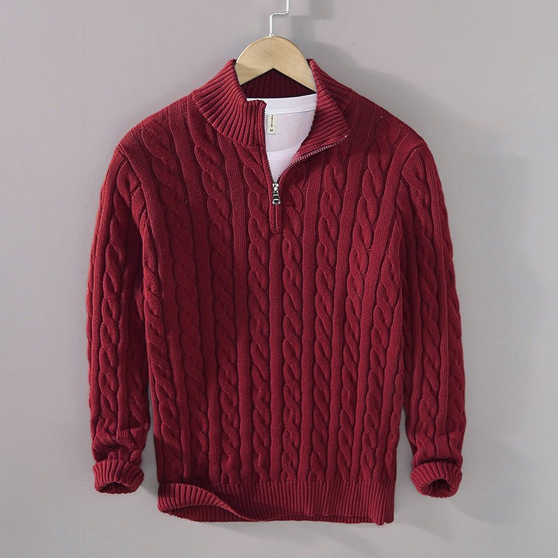 Men's Thickened Coarse Knit Mock Neck Zipper Loose Pullover Sweater - Outdoors & Sports Tinker Time