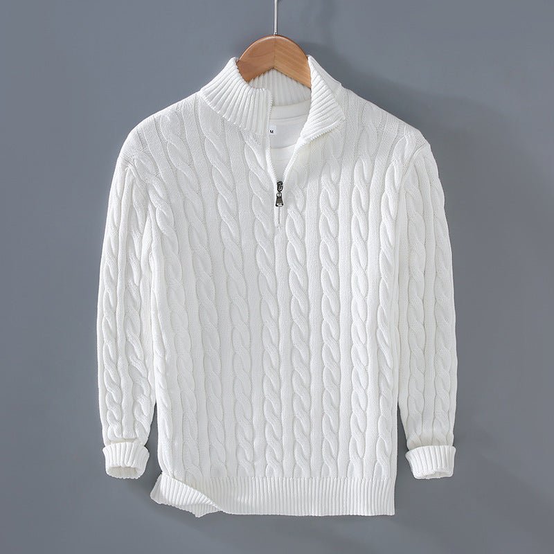 Men's Thickened Coarse Knit Mock Neck Zipper Loose Pullover Sweater - Outdoors & Sports Tinker Time