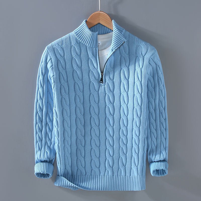 Men's Thickened Coarse Knit Mock Neck Zipper Loose Pullover Sweater - Outdoors & Sports Tinker Time