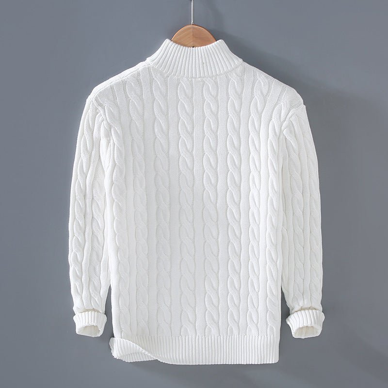 Men's Thickened Coarse Knit Mock Neck Zipper Loose Pullover Sweater - Outdoors & Sports Tinker Time