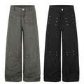 Metal Rivet Wide Leg Cargo Pants Distressed Wash Vintage Drape Casual Trousers - Outdoors & Sports Tinker Time