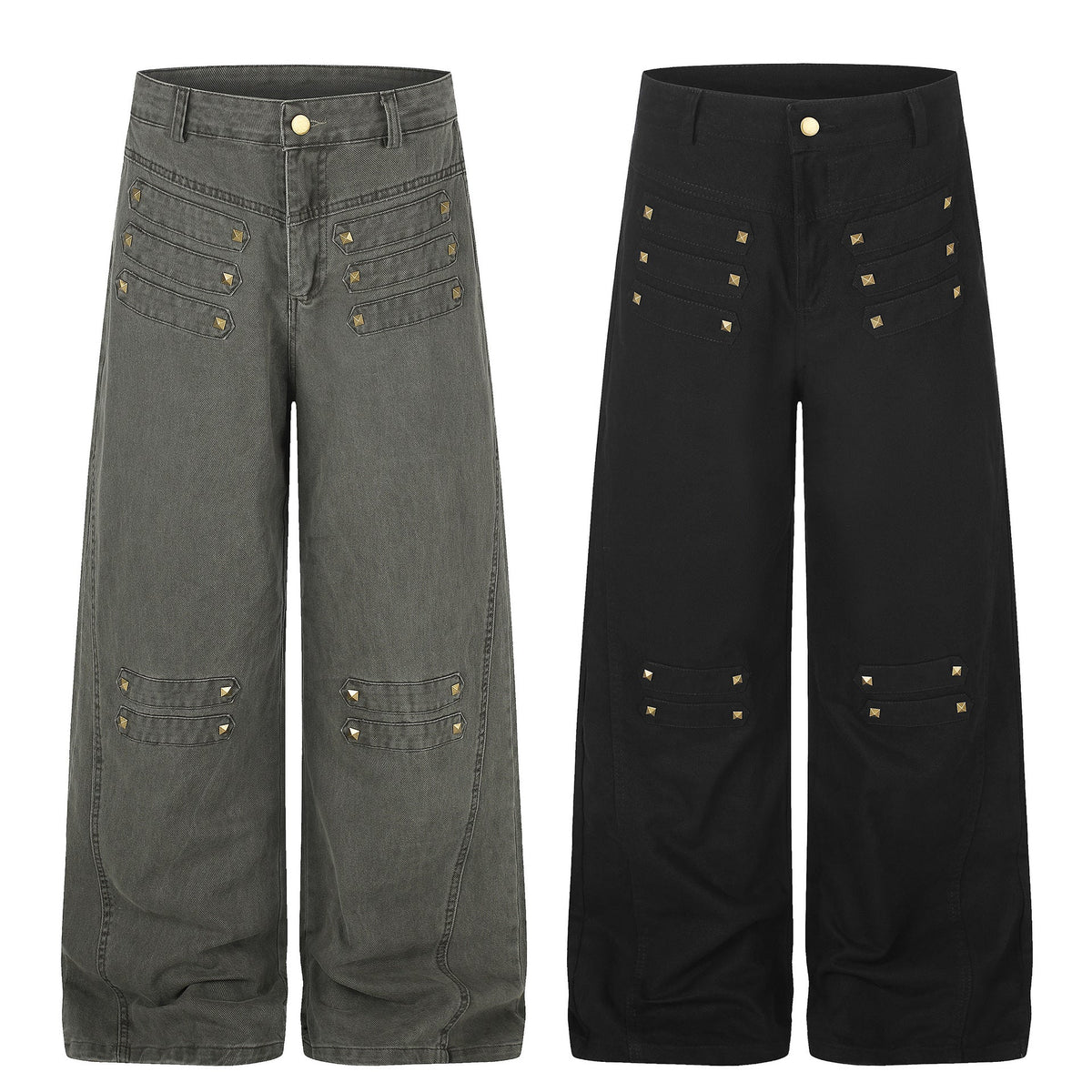 Metal Rivet Wide Leg Cargo Pants Distressed Wash Vintage Drape Casual Trousers - Outdoors & Sports Tinker Time