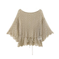 Metallic thread with belt knitted sweater top for women - Outdoors & Sports Tinker Time