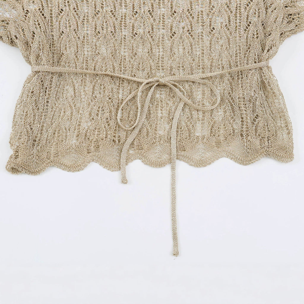 Metallic thread with belt knitted sweater top for women - Outdoors & Sports Tinker Time