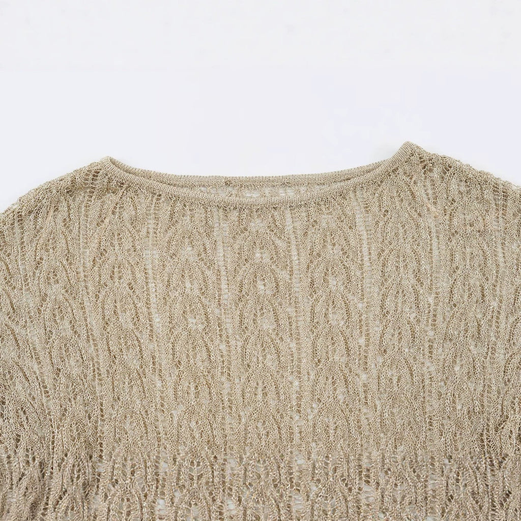 Metallic thread with belt knitted sweater top for women - Outdoors & Sports Tinker Time