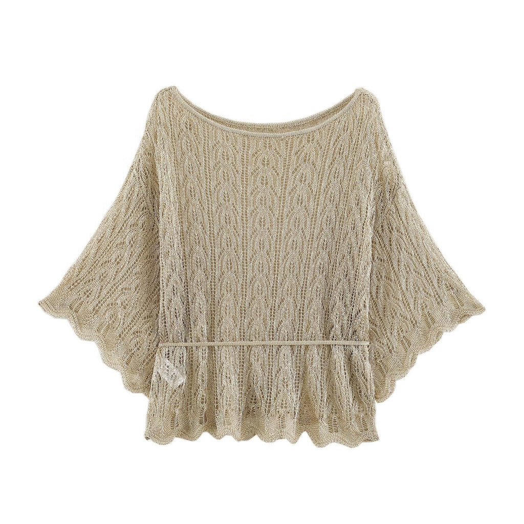 Metallic thread with belt knitted sweater top for women - Outdoors & Sports Tinker Time