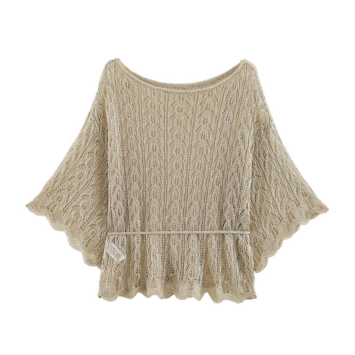 Metallic thread with belt knitted sweater top for women - Outdoors & Sports Tinker Time