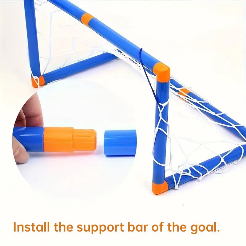 Mini foldable plastic soccer set, detachable posts, high-strength, indoor/outdoor, kids' bday gift - Outdoors & Sports Tinker Time