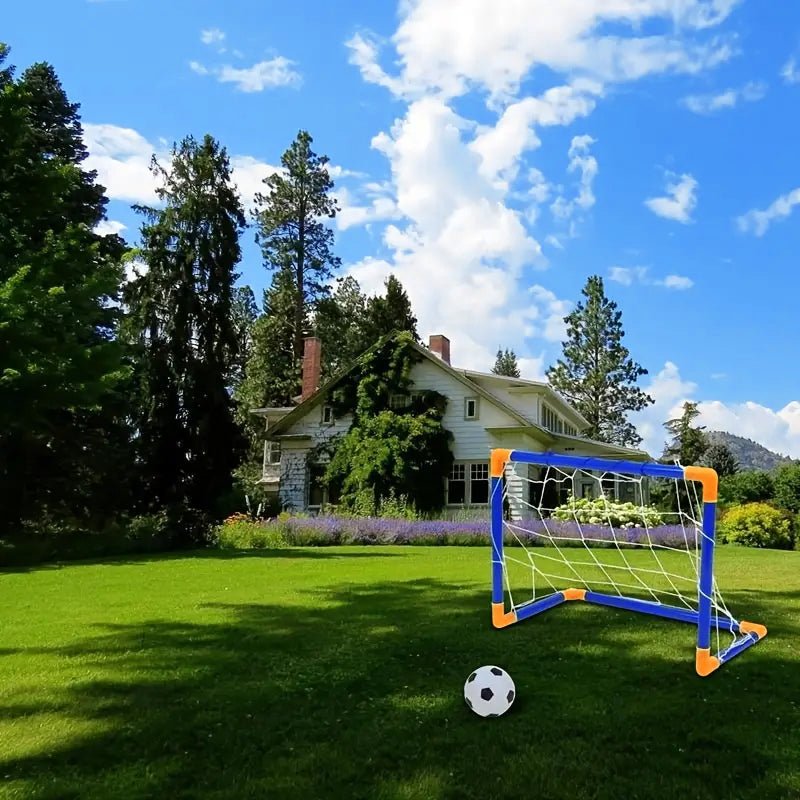 Mini foldable plastic soccer set, detachable posts, high-strength, indoor/outdoor, kids' bday gift - Outdoors & Sports Tinker Time