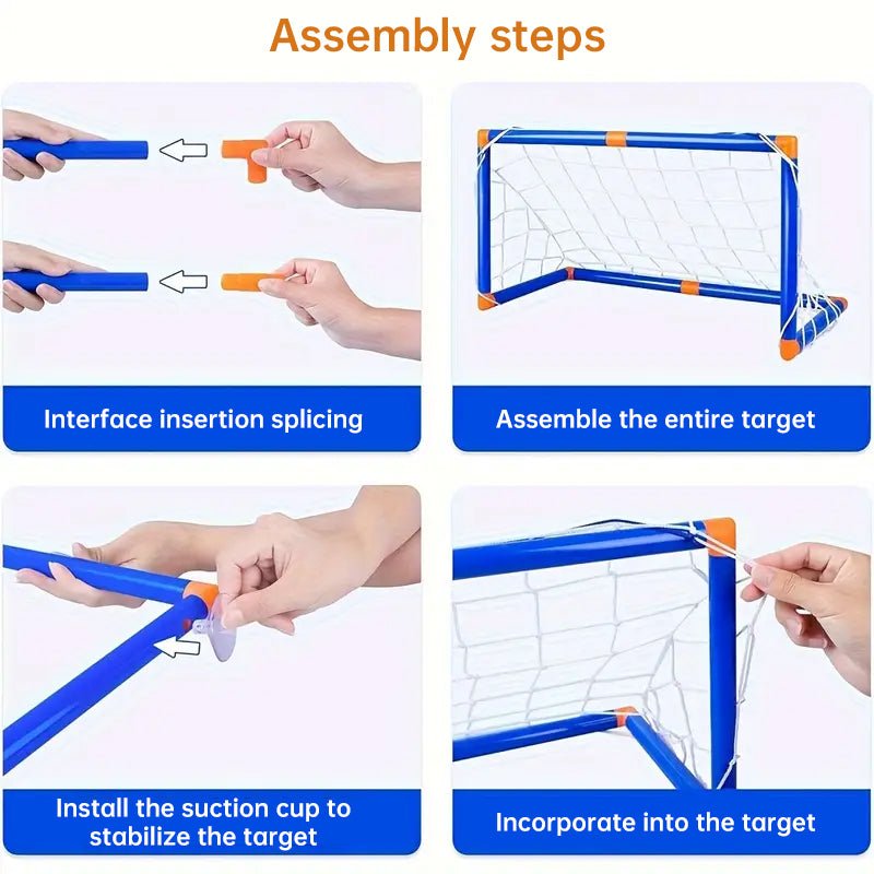 Mini foldable plastic soccer set, detachable posts, high-strength, indoor/outdoor, kids' bday gift - Outdoors & Sports Tinker Time