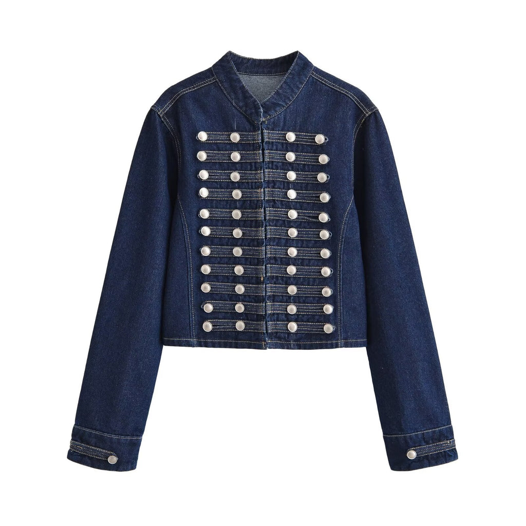 Multi row metal buckle denim jacket+shorts two-piece set for women - Outdoors & Sports Tinker Time