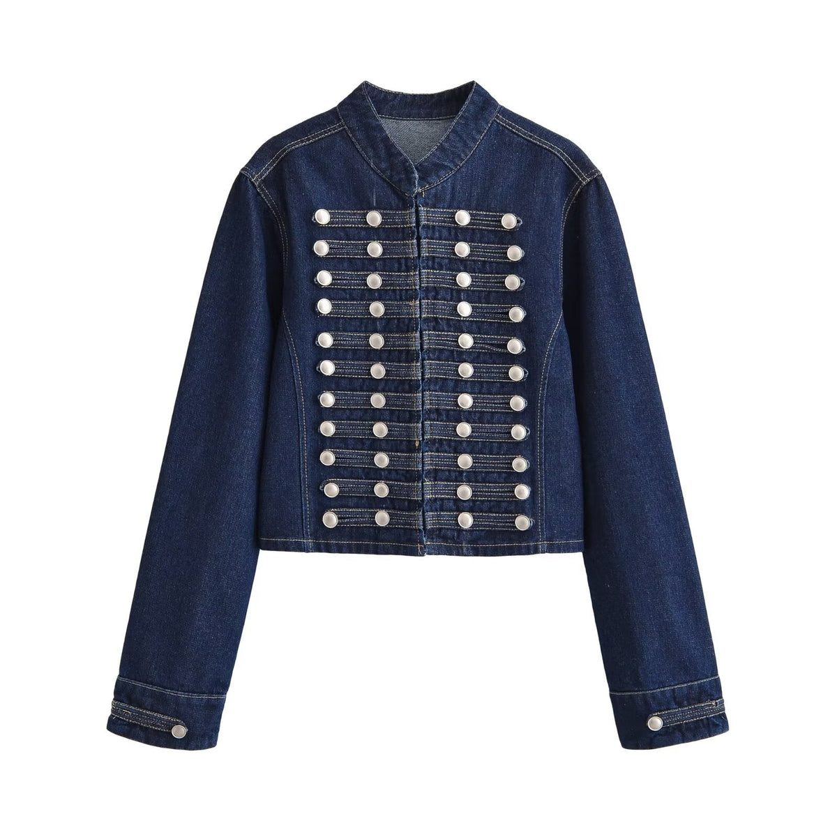 Multi row metal buckle denim jacket+shorts two-piece set for women - Outdoors & Sports Tinker Time