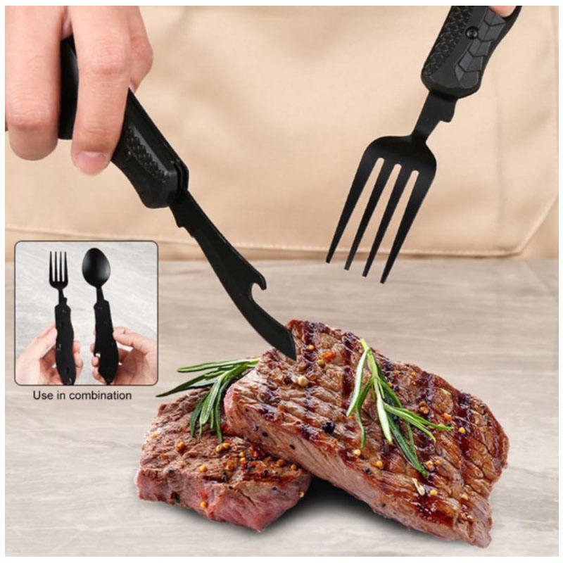 Multifunctional camping tableware stainless steel knife fork spoon, outdoor portable survival eating tools - Outdoors & Sports Tinker Time