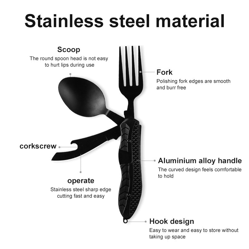 Multifunctional camping tableware stainless steel knife fork spoon, outdoor portable survival eating tools - Outdoors & Sports Tinker Time