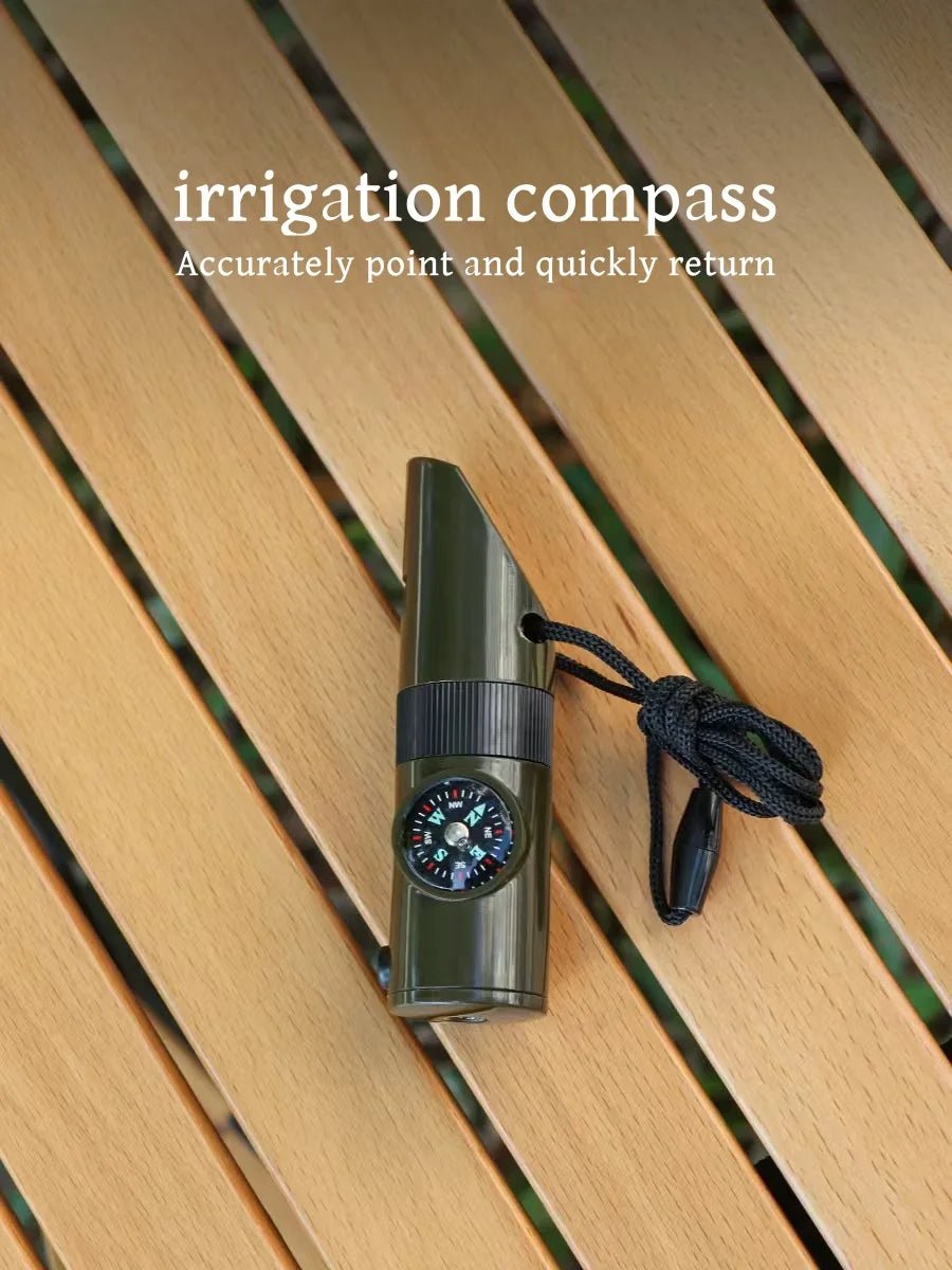NEW 7 in 1 Survival Whistle Hiking Whistle Compass Mirror Flashlight Magnifier LED Light Thermometer Storage Compass Tool - Outdoors & Sports Tinker Time