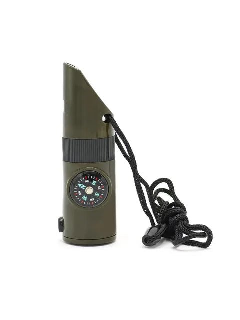 NEW 7 in 1 Survival Whistle Hiking Whistle Compass Mirror Flashlight Magnifier LED Light Thermometer Storage Compass Tool - Outdoors & Sports Tinker Time