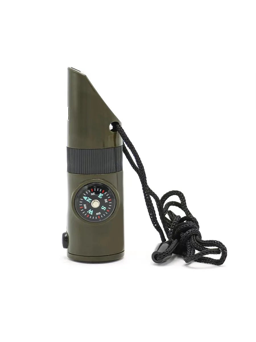 NEW 7 in 1 Survival Whistle Hiking Whistle Compass Mirror Flashlight Magnifier LED Light Thermometer Storage Compass Tool - Outdoors & Sports Tinker Time