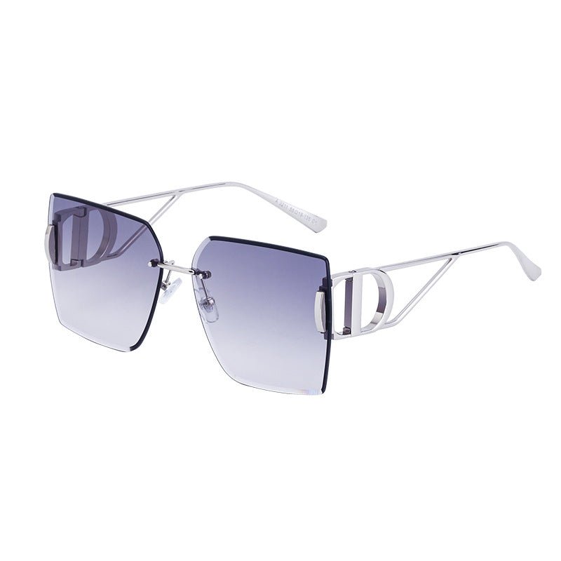 New Fashion Sunglasses Style Diamond-Cut Rimless Sunglasses for Women, Hollow Temple Design, Oversized Frame Women's Eyewear - Outdoors & Sports Tinker Time