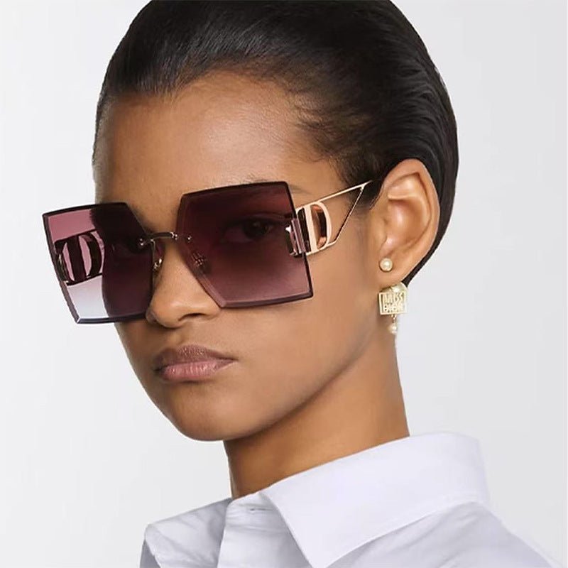 New Fashion Sunglasses Style Diamond-Cut Rimless Sunglasses for Women, Hollow Temple Design, Oversized Frame Women's Eyewear - Outdoors & Sports Tinker Time