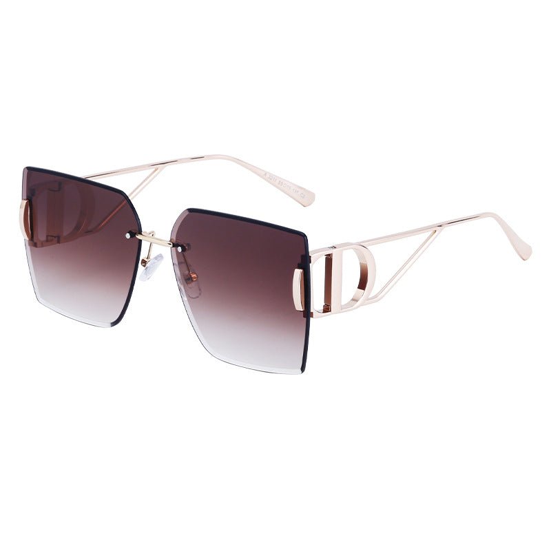 New Fashion Sunglasses Style Diamond-Cut Rimless Sunglasses for Women, Hollow Temple Design, Oversized Frame Women's Eyewear - Outdoors & Sports Tinker Time