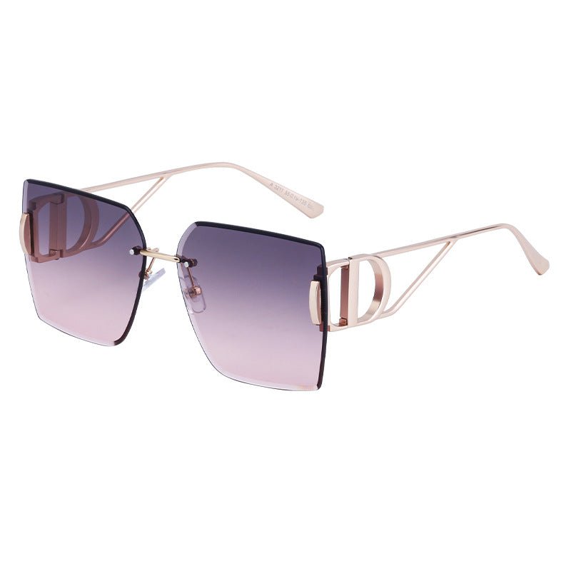 New Fashion Sunglasses Style Diamond-Cut Rimless Sunglasses for Women, Hollow Temple Design, Oversized Frame Women's Eyewear - Outdoors & Sports Tinker Time