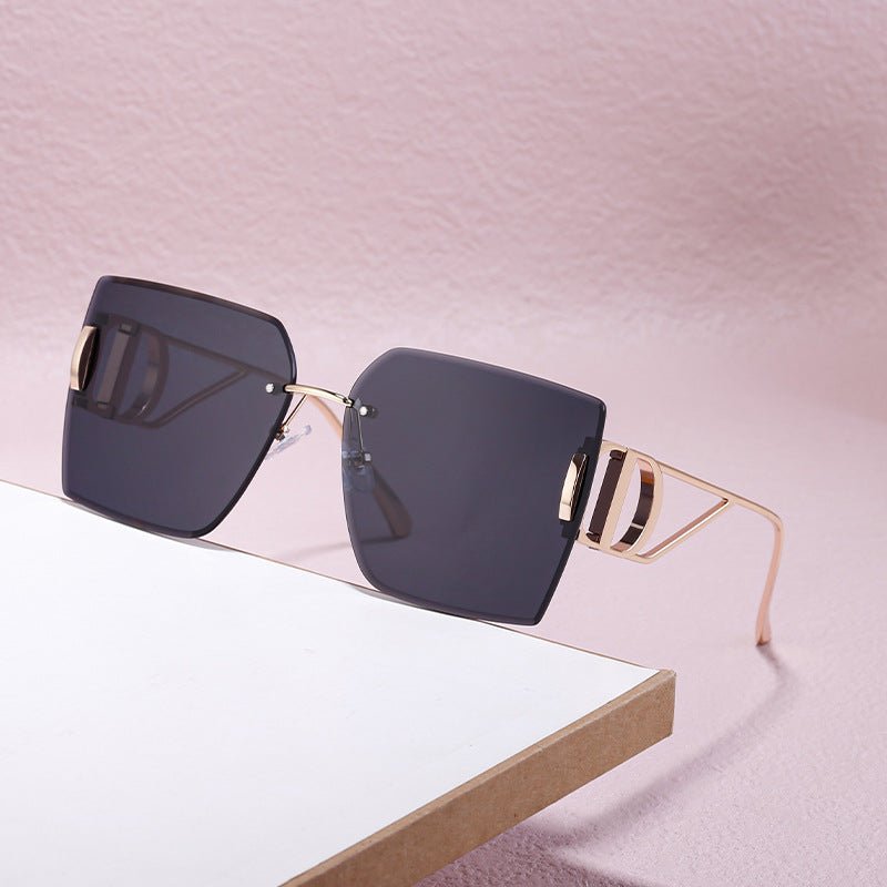 New Fashion Sunglasses Style Diamond-Cut Rimless Sunglasses for Women, Hollow Temple Design, Oversized Frame Women's Eyewear - Outdoors & Sports Tinker Time