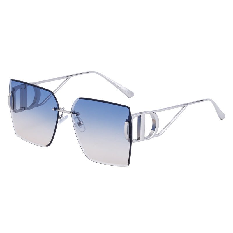 New Fashion Sunglasses Style Diamond-Cut Rimless Sunglasses for Women, Hollow Temple Design, Oversized Frame Women's Eyewear - Outdoors & Sports Tinker Time