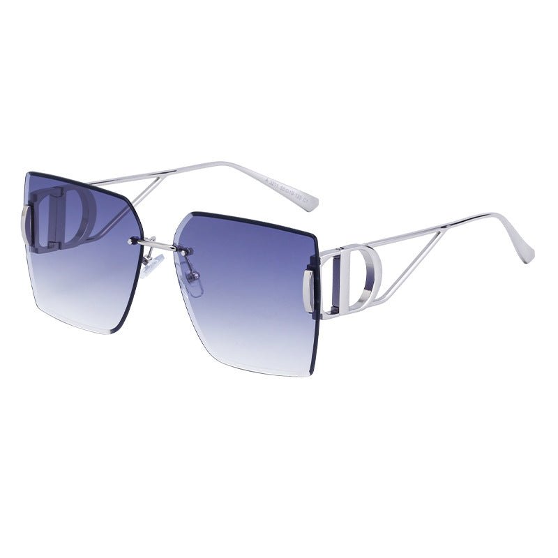 New Fashion Sunglasses Style Diamond-Cut Rimless Sunglasses for Women, Hollow Temple Design, Oversized Frame Women's Eyewear - Outdoors & Sports Tinker Time