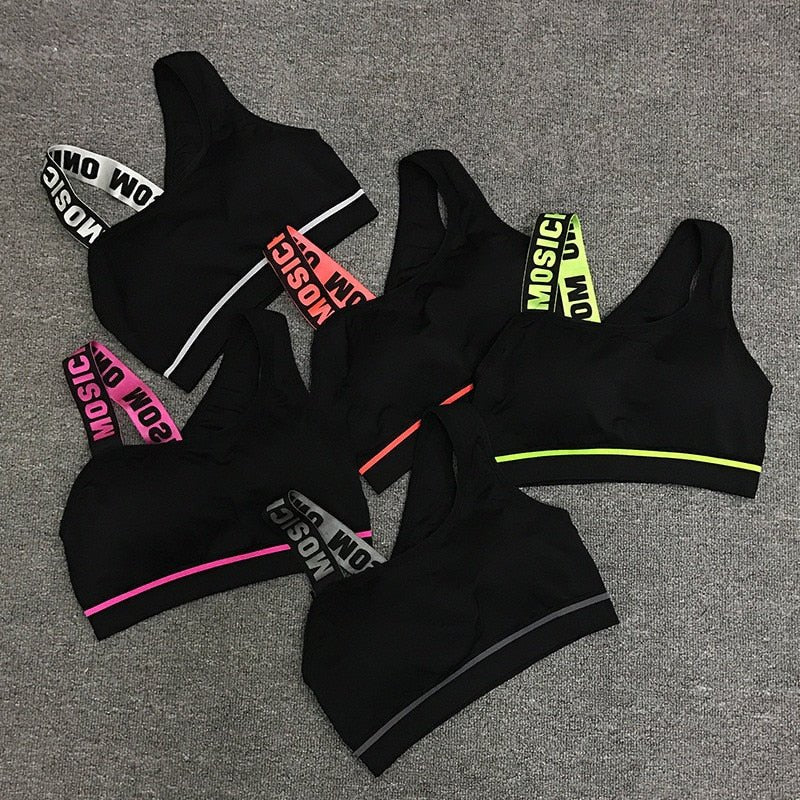 New Letter Cut Out Sports Bra Women Fitness Yoga Push up Gym Padded Sports Top Athletic Sexy Workout Running Clothing P165 - Outdoors & Sports Tinker Time