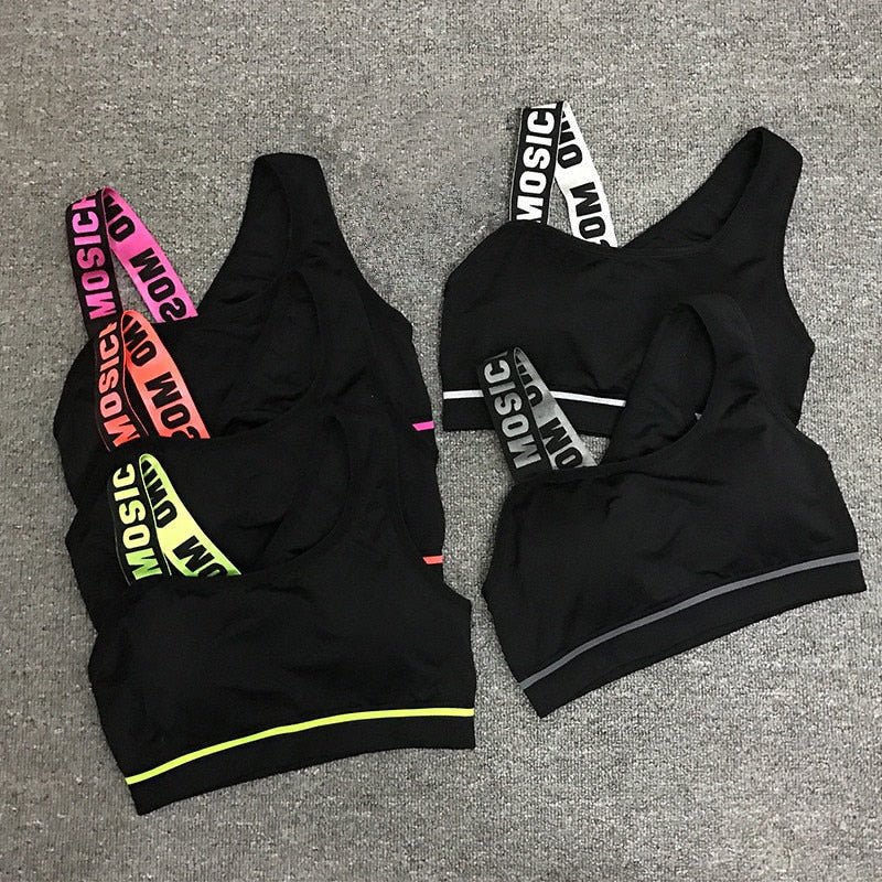 New Letter Cut Out Sports Bra Women Fitness Yoga Push up Gym Padded Sports Top Athletic Sexy Workout Running Clothing P165 - Outdoors & Sports Tinker Time