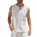 New Mens Tank Top Shirt Lace Up Fashion Solid Cotton Hemp Short Sleeve T shirt - Outdoors & Sports Tinker Time