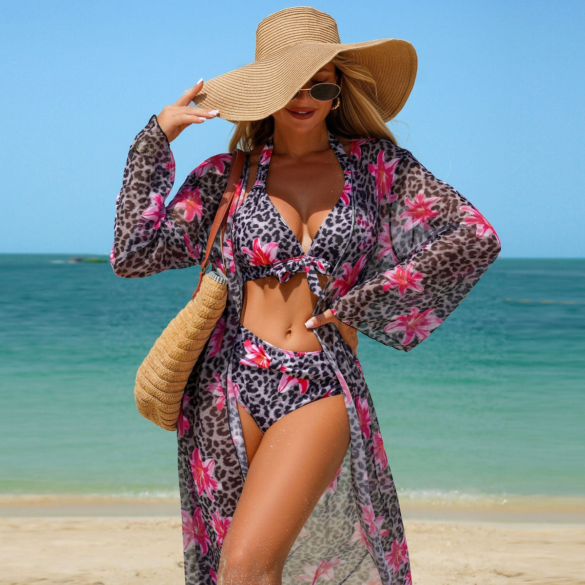 New Style Sexy Fashion Swimwear Three-Piece Set Multi-Color Printed Bikini - Outdoors & Sports Tinker Time
