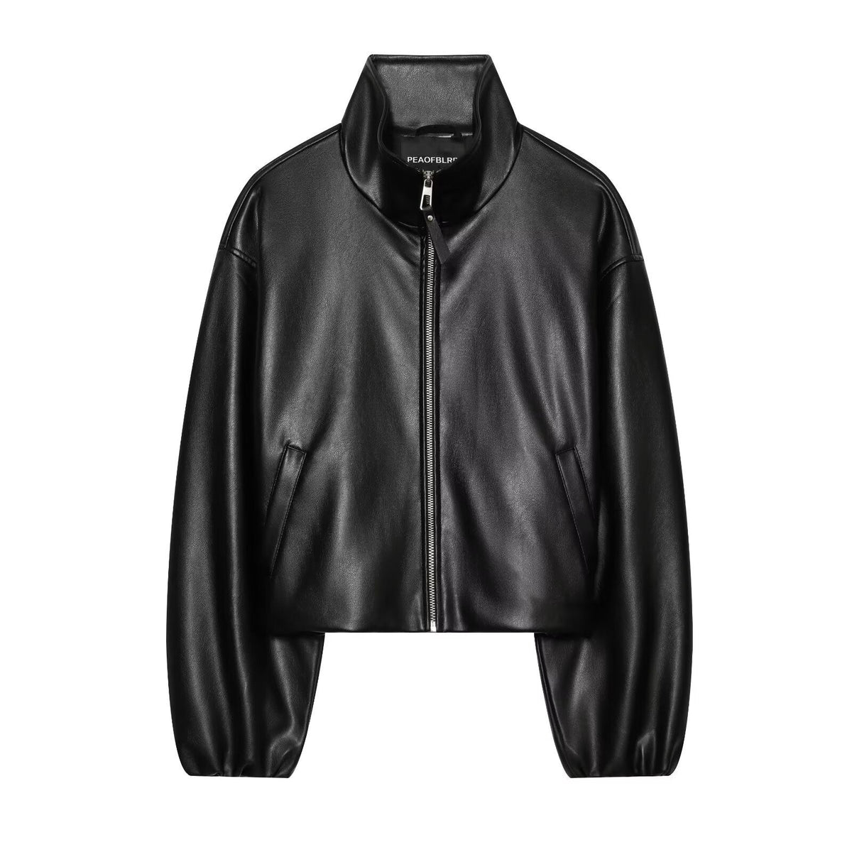 Pocket zipper stand up collar long sleeved leather jacket for women - Outdoors & Sports Tinker Time